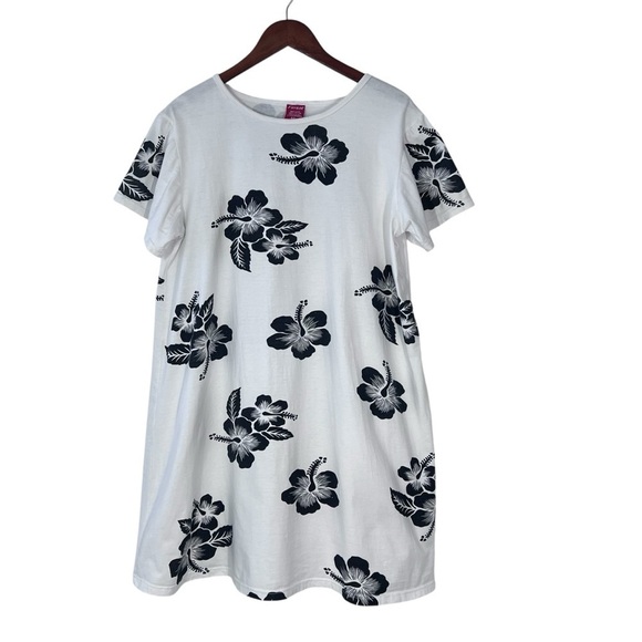 VINTAGE FAVANT Floral Hawaiian Short Sleeve Cotton Dress White & Black Size XXL - Picture 12 of 16